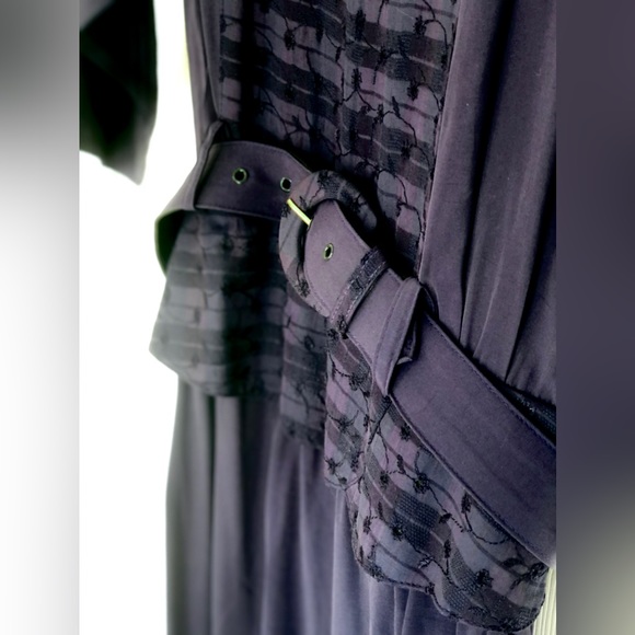 Navy Blue Belted Eyelet Dress with Peplum - Picture 4 of 9